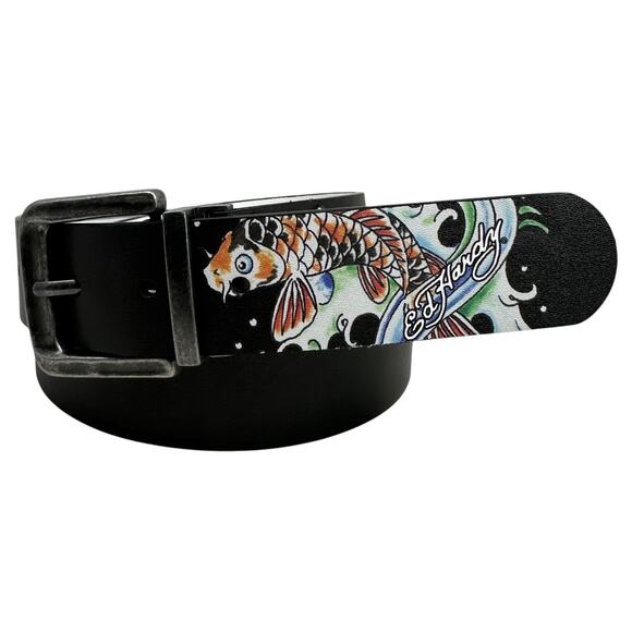 Ed Hardy Men's Skull and Koi Fish Print Reversible Belt - Picture 1 of 6